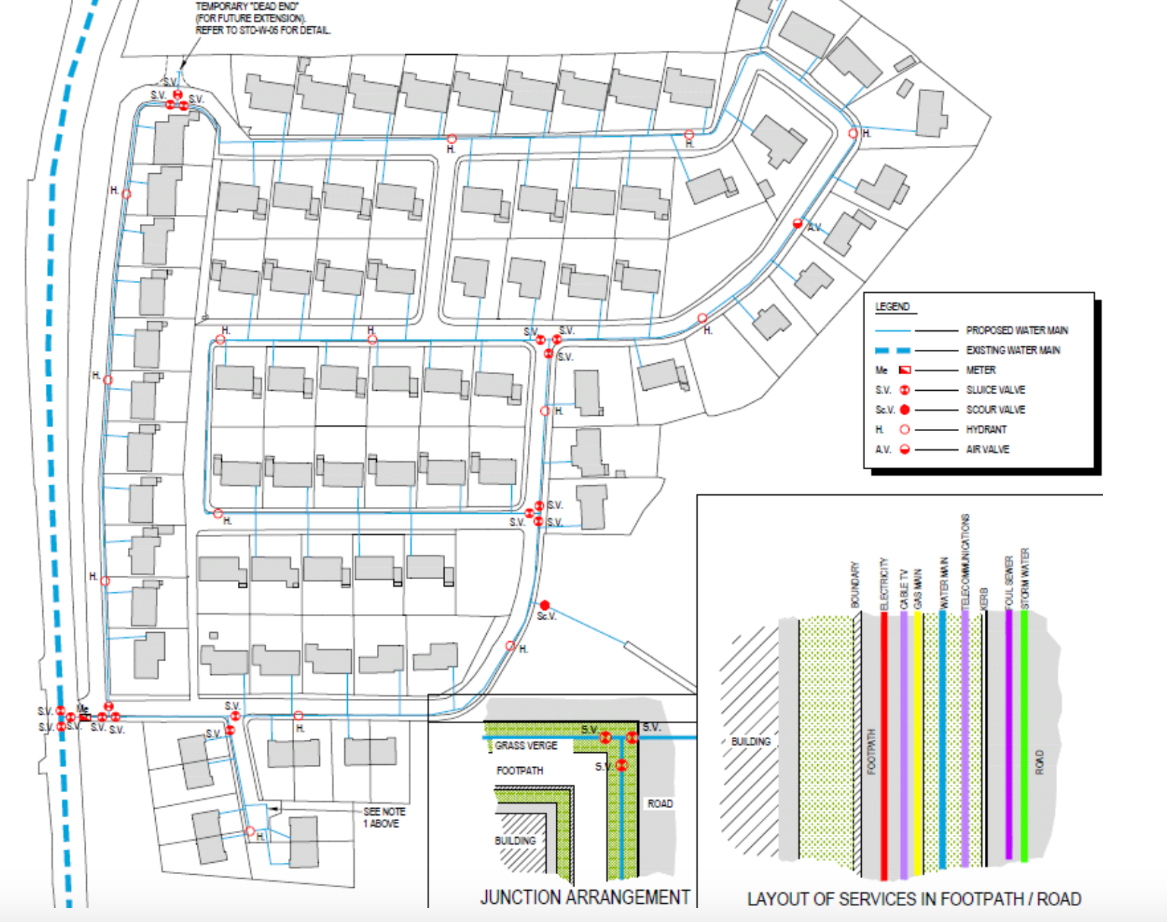 Diagram HIW3 - Typical layout for the water supply to a housing development - Extract from Irish Water