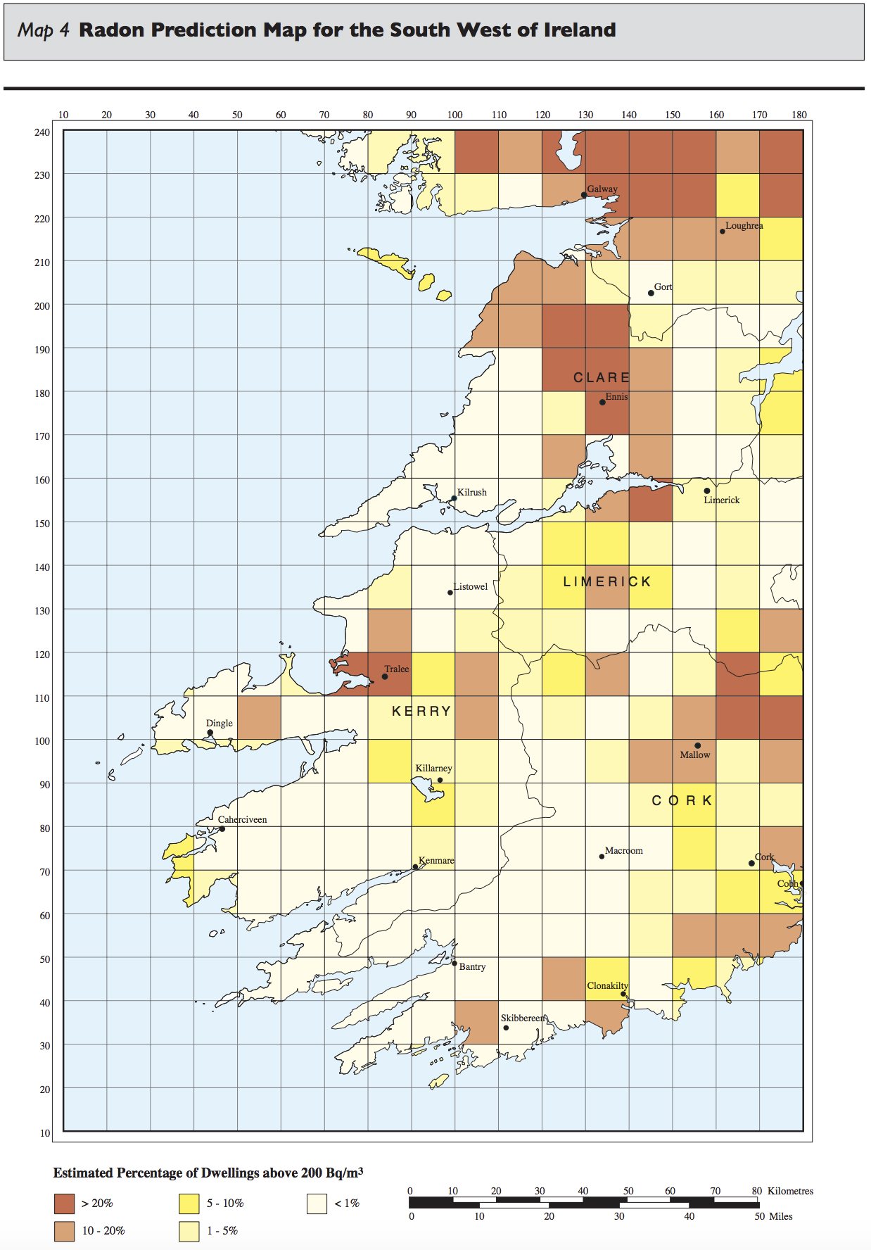 Diagram HC6 - Radon prediction map for the South West of Ireland - Extract from TGD C 