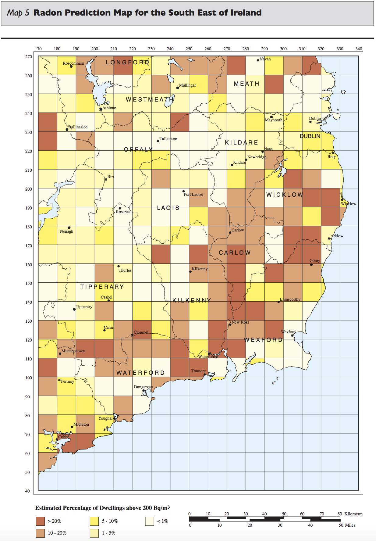 Diagram HC7 - Radon prediction map for the South East of Ireland - Extract from TGD C
