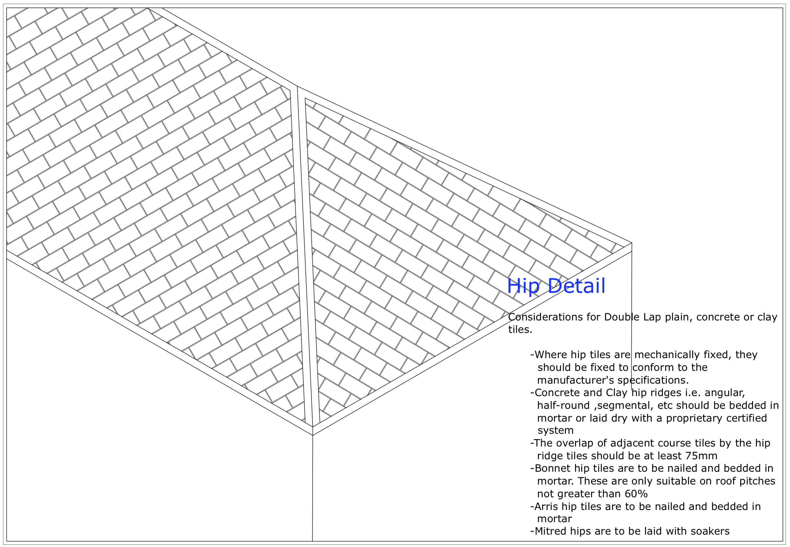 Diagram D100 - Hipped detail - double lap plain tiles, concrete or clay